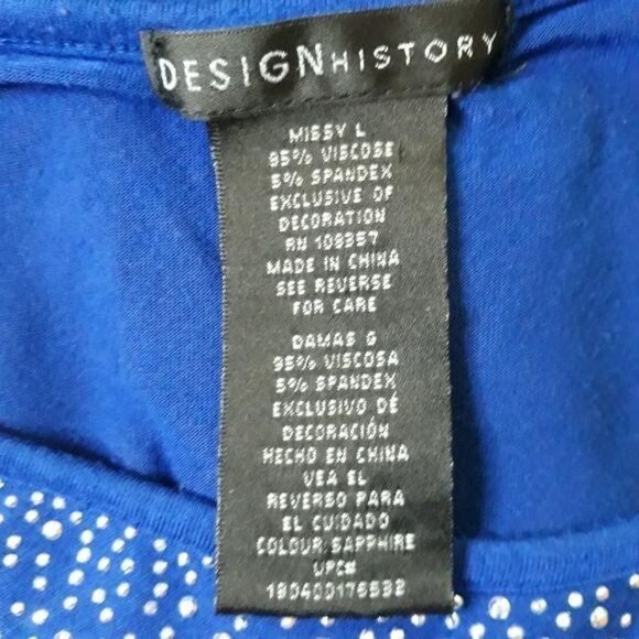Design History Blue Bedazzled Jersey Knit V-neck Half Sleeve Tunic Top Sz L - Picture 3 of 10